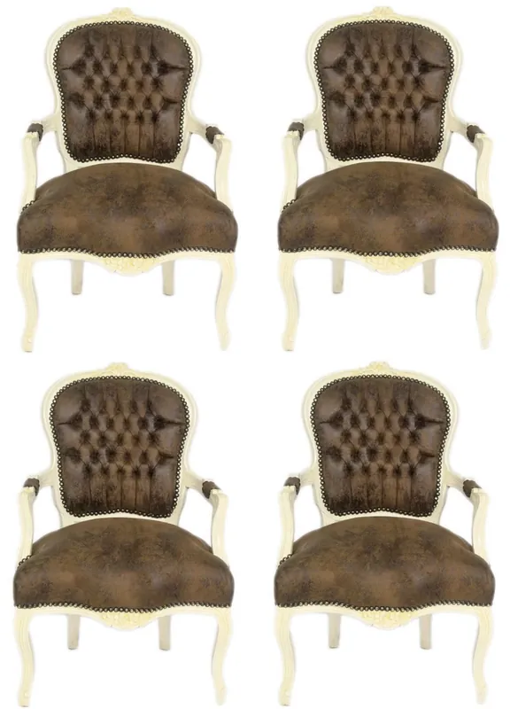 Begrenztes Angebot Casa Padrino Conjunto de Sillas de Salón de Estilo Barroco Marrón / Crema 60 x 50 x H. 93 cm - 4 Sillas de Salón Hechas a Mano con Aspecto de Cuero - Muebles Barrocos