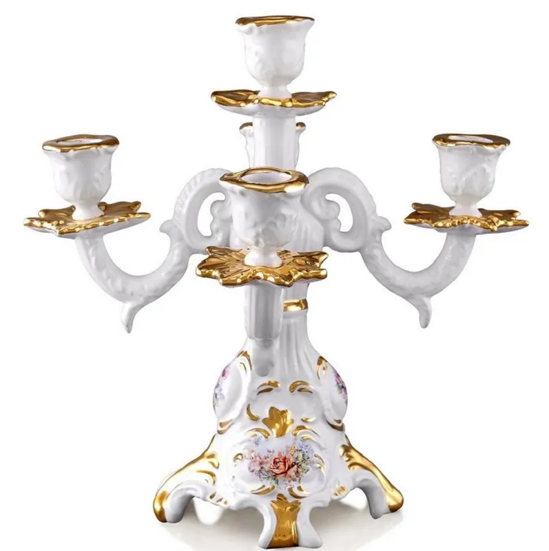 Casa Padrino Candelabro Barroco de Cerámica Blanco / Oro 28 x 28 x H. 28 cm - Candelabro de 5 llamas Barroco Magnífico Sale