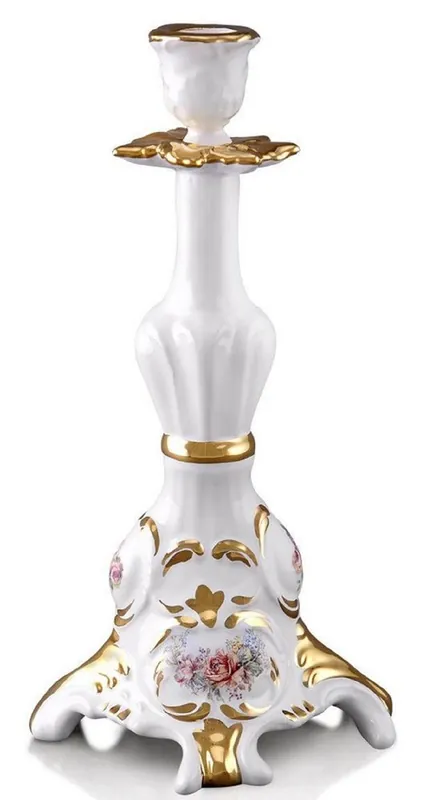 Saisonangebot Casa Padrino candelabro barroco de cerámica blanco / oro 14 x 12 x H. 28 cm - Magnífico Candelabro Pintado a Mano en Estilo Barroco
