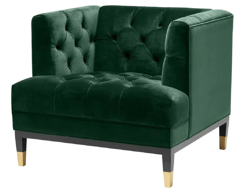 Mega-Angebot Casa Padrino sillón de lujo para sala de estar verde / negro / latón 93 x 85 x H. 79 cm - Muebles Chesterfield