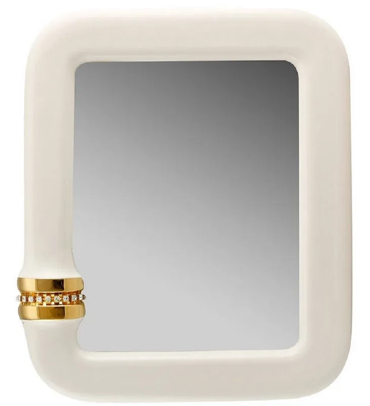 Sonderangebot Casa Padrino Espejo de Lujo Marfil / Oro 70 x 8 x H. 80 cm - Espejo de Pared Rectangular de Cerámica con Cadena de Cristal - Calidad de Lujo
