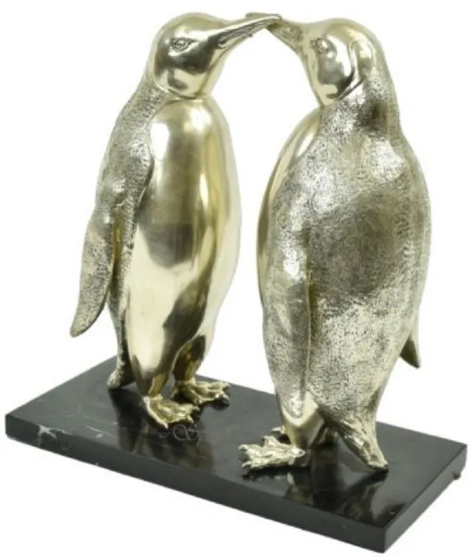 Casa Padrino escultura de bronce de lujo pingüino pareja plata / negro 39 x 18 x H. 42 cm - Figuras de Bronce Plateadas con una Base de Mármol Begrenztes Angebot