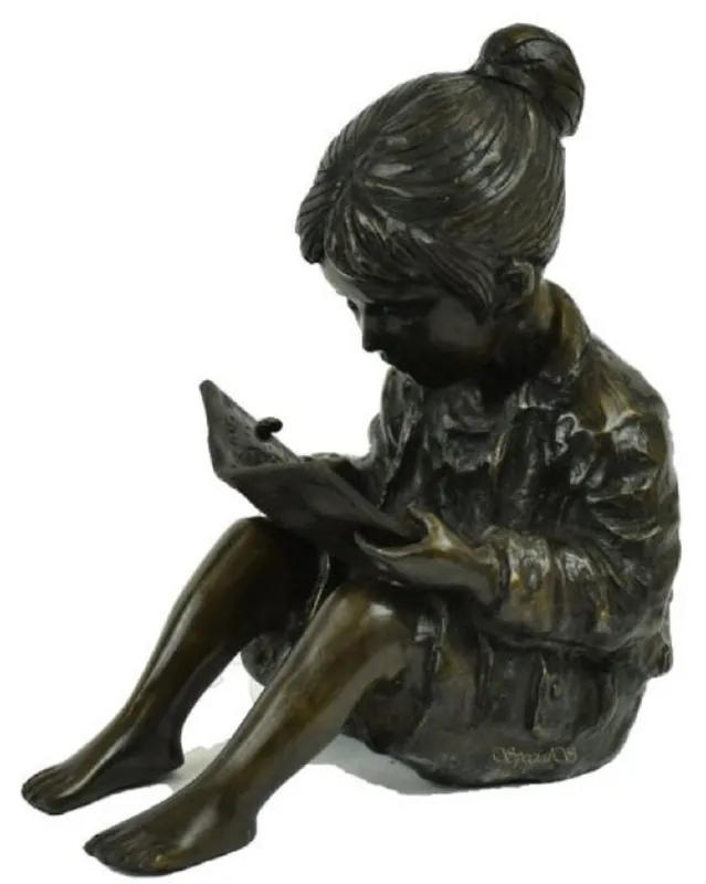 Casa Padrino figura de bronce de lujo niña sentada con libro bronce / negro 19 x 27 x H. 30 cm - Escultura de Bronce - Figura Deco - Accesorios Deco Kracherpreis
