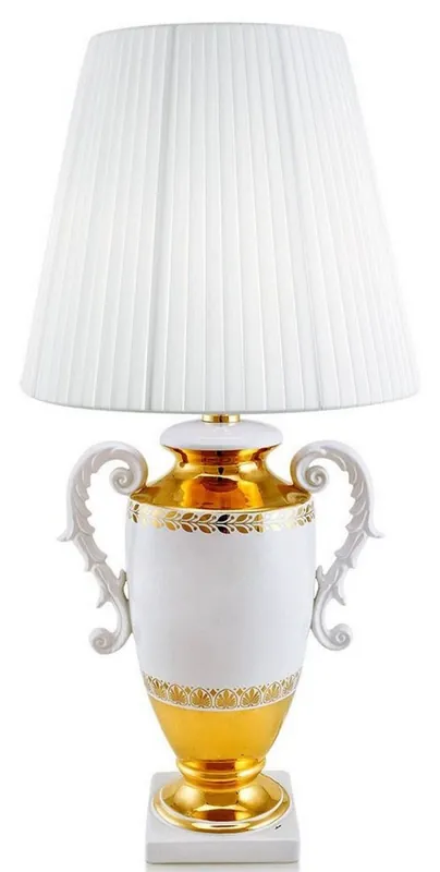 Casa Padrino lámpara de mesa baroque con 2 asas blanco / oro Ø 40 x H. 78 cm - Lámpara de Cerámica de Estilo Barroco - Calidad de Lujo Zertifiziert