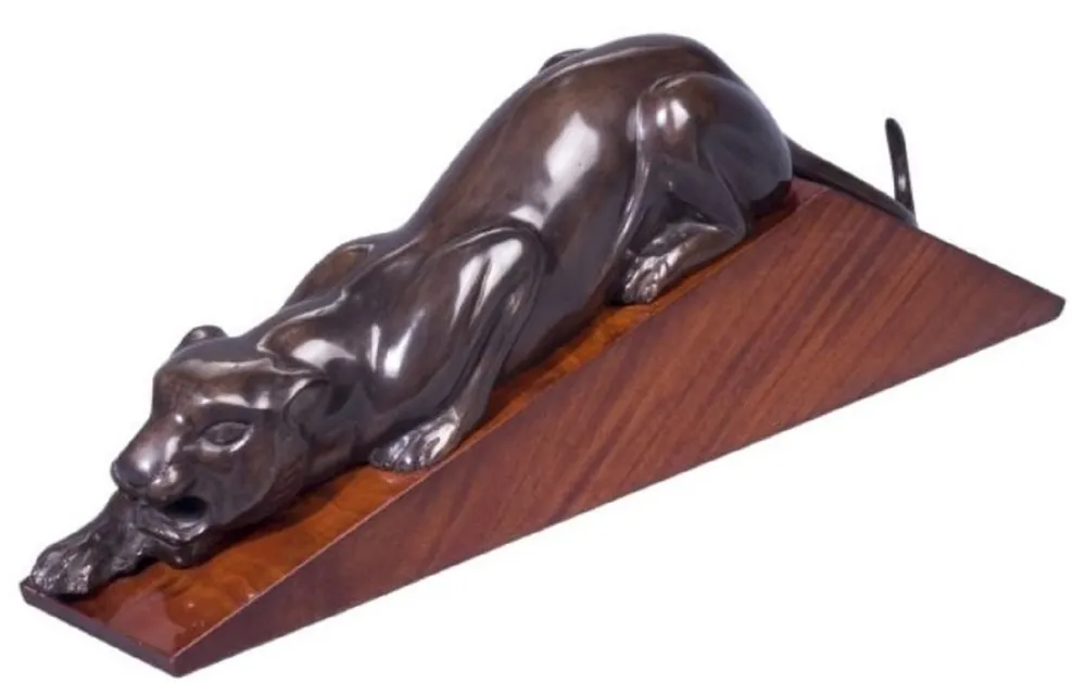 Casa Padrino decoración figura de lujo puma bronce / marrón 60 x 11 x H. 20 cm - Elegante Figura de Latón con Base de Madera - Escultura Deco Super-Preis
