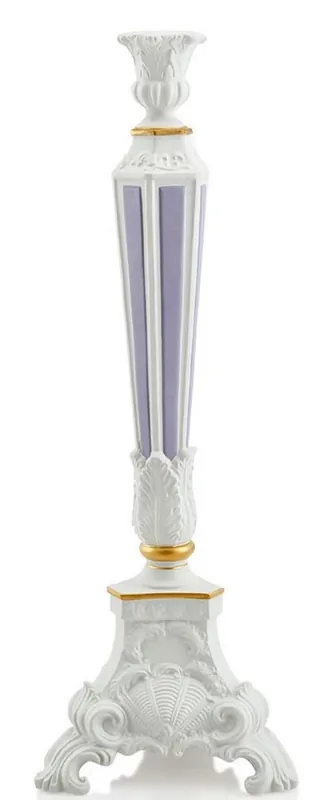 Casa Padrino candelabro barroco blanco / azul / oro 23 x 23 x H. 64 cm - Candelabro de Cerámica en Estilo Barroco Neue Ware