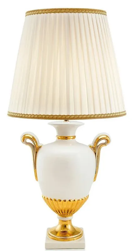 Casa Padrino lámpara de mesa barroco blanco / oro / marfil Ø 45 x H. 91 cm - Lámpara de Cerámica Barroco Heißes Angebot