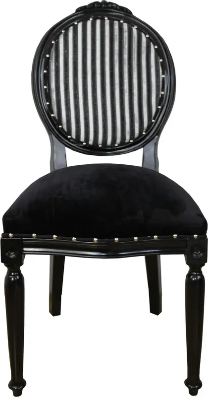 Silla de comedor de lujo con medallón barroco Casa Padrino sin brazos en negro / plateado Mod2 - Edición Limitada Online Kaufen