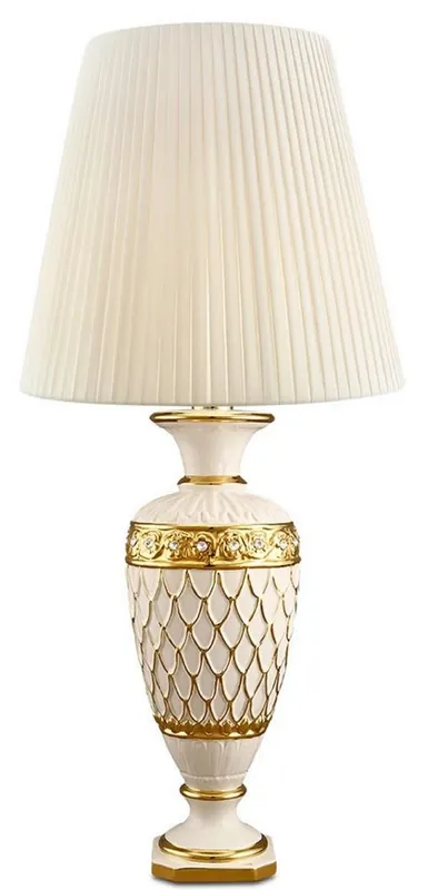 Begrenztes Angebot Casa Padrino Lámpara de Mesa de Cerámica Barroco con Cristal Swarovski Marfil / Oro Ø 30 x H. 62 cm - Muebles Barrocos