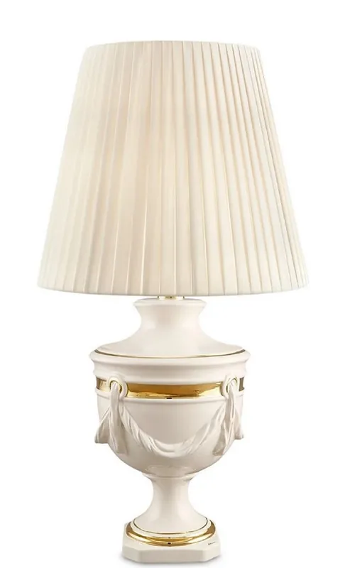 Neu Casa Padrino lámpara de mesa de cerámica barroco marfil / oro Ø 35 x H. 60 cm - Lámpara de Salón Barroco