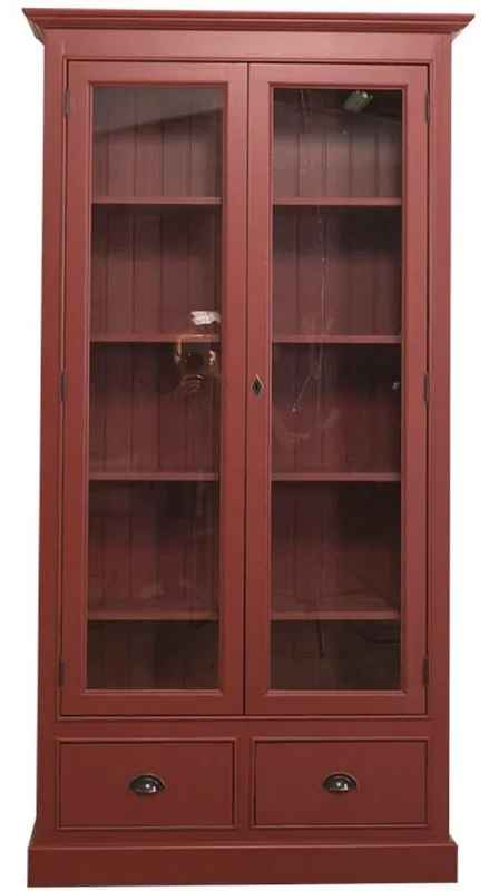 Casa Padrino mueble de sala de estar de estilo country rojo burdeos 109 x 39 x H. 210 cm - Mueble de Sala de Estar con 2 Puertas de Vidrio y 2 Cajones Super-Preis