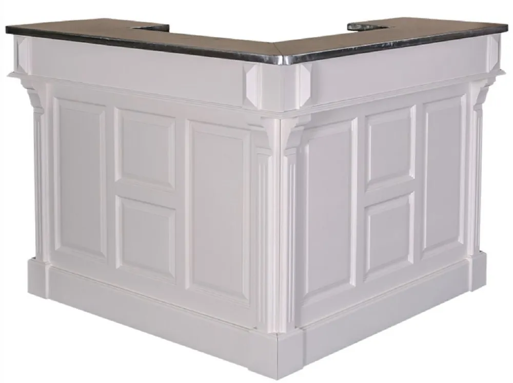 Bestpreis Casa Padrino barra de bar de estilo campestre gris / plata 140 x 140 x H. 107 cm - Barra de Bar con Placa Galvanizada y 2 Cajones - Muebles de Estilo Campestre