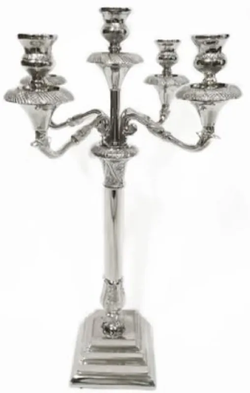 Direkt Vom Hersteller Casa Padrino candelabro barroco plata 45 x 45 x H. 69 cm - Hermoso Candelabro de Acero Inoxidable Cromado de 5 Quemadores en Estilo Barroco
