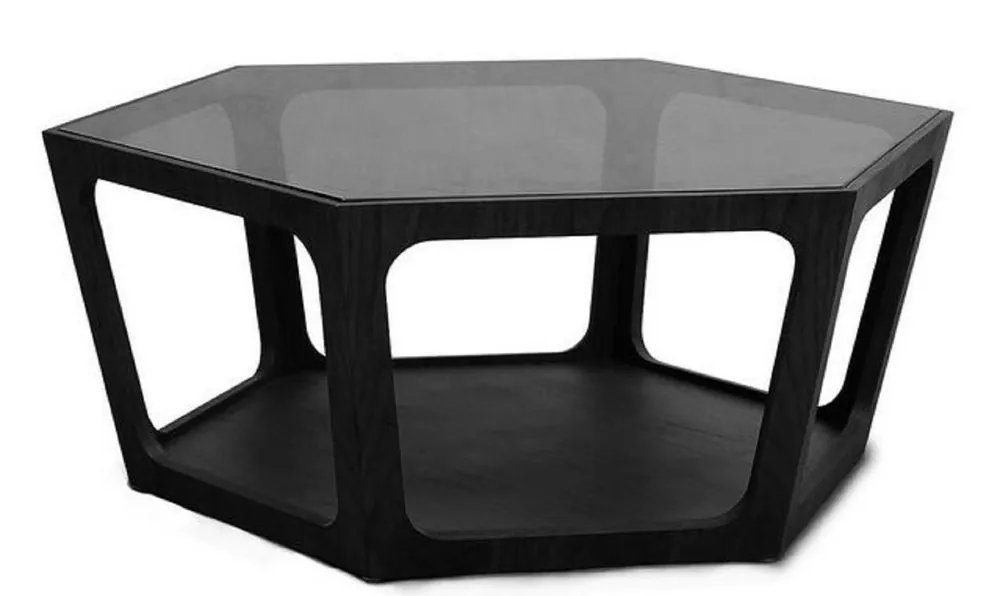 Markenprodukt Casa Padrino mesa de centro de lujo negro 90 x 78 x H. 35 cm - Mesa de Salón con Tapa de Vidrio Tintado Negro - Muebles de Sala - Muebles de Lujo