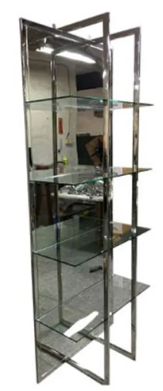 Casa Padrino gabinete de estantería de lujo plata 80 x 35 x H. 200 cm - Gabinete de Acero Inoxidable con 4 Estantes de Vidrio y Espejo Grande - Gabinete de la Sala de Estar - Muebles de Sala Bestseller