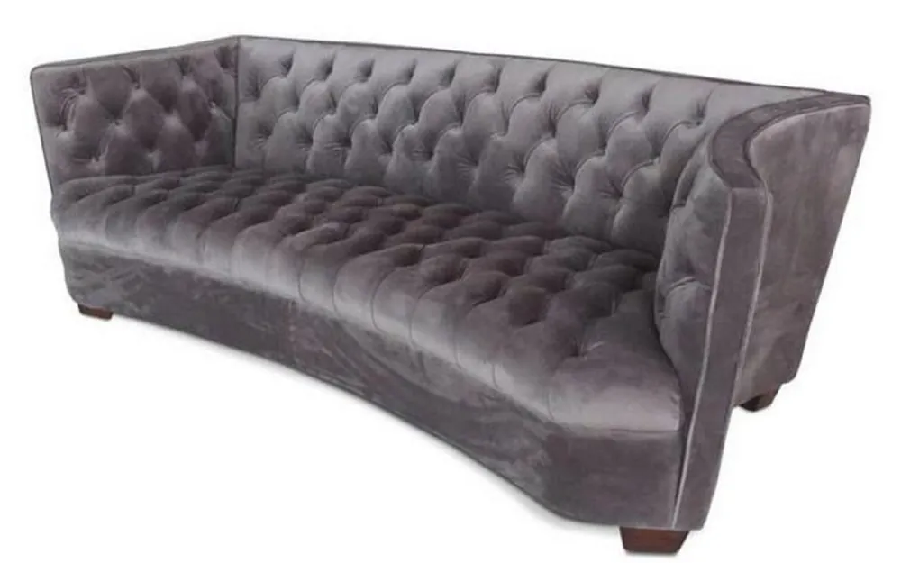 Bestpreis Casa Padrino Sofá de Terciopelo Chesterfield de Lujo Gris / Marrón 221 x 99 x H. 72 cm - Muebles Chesterfield