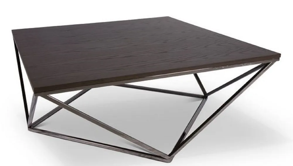 Casa Padrino mesa de centro de diseño marrón oscuro / plata 100 x 100 x H. 38 cm - Mesa de Centro de Lujo con Placa de Chapa de Roble Teñida - Muebles de Sala Sale