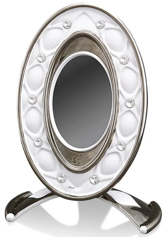 Versand Am Gleichen Tag Casa Padrino marco de imagen barroco blanco / plata 26 x 16 x H. 36 cm - Magnífico Marco de Cerámica con Cristal de Swarovski