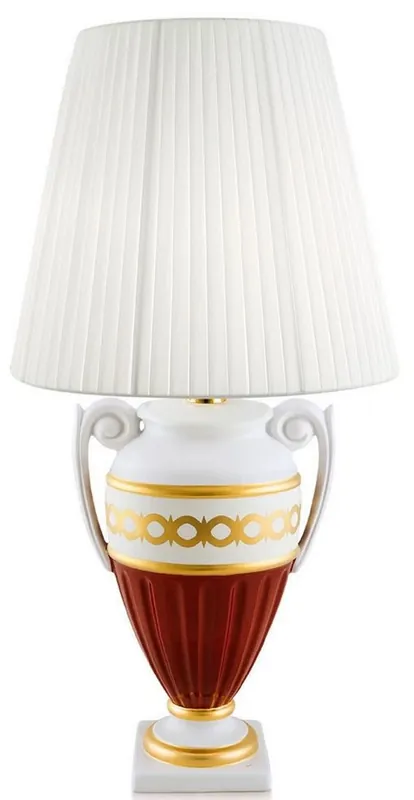 Casa Padrino lámpara de mesa barroco blanco / rojo / oro Ø 40 x H. 75 cm - Lámpara de Salón de Cerámica de Estilo Barroco Nur Für Kurze Zeit