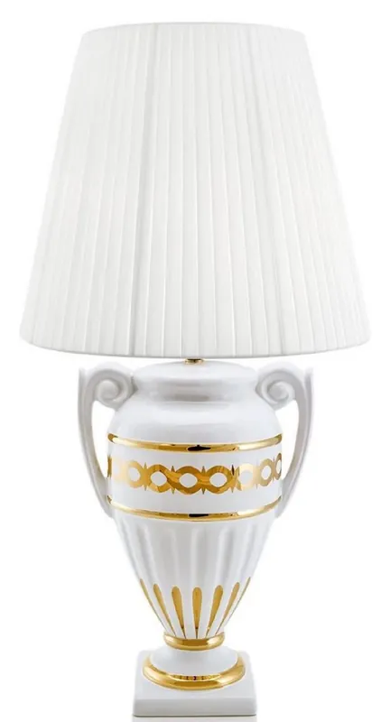 Highlight Casa Padrino lámpara de mesa barroco blanco / oro Ø 40 x H. 75 cm - Lámpara de Salón de Cerámica de Estilo Barroco