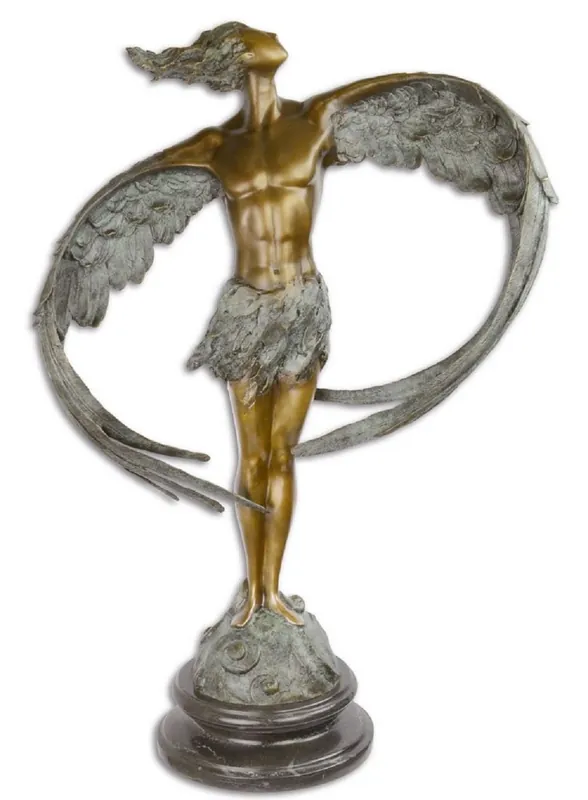 Preisknaller Casa Padrino escultura de bronce de lujo hombre con alas bronce / gris / negro 52 x 24,1 x H. 77,6 cm - Figura de Bronce con Base de Mármol