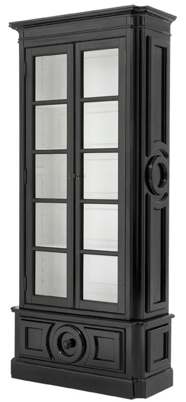 Direktkauf Casa Padrino Vitrina de Lujo Negro / Blanco 113 x 46 x H. 240 cm - Vitrina de Madera Maciza - Armario de Sala de Estar con 2 Puertas de Vidrio y Cajón - Calidad de Lujo