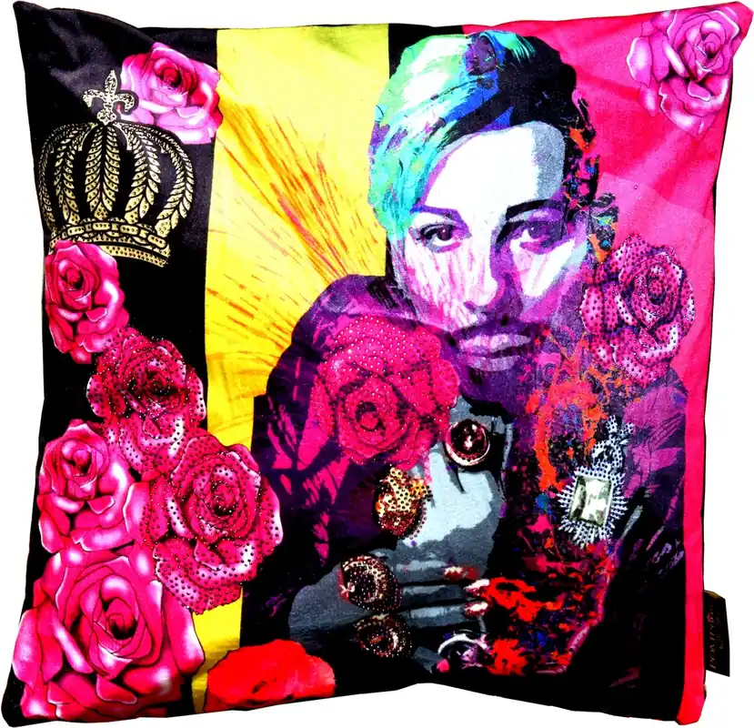 Jetzt Kaufen Cojín de diseño Harald Glööckler Pompöös de Casa Padrino con diamantes de imitación Flores rosadas - Colección de arte -