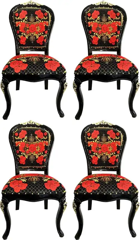 Pompöös by Casa Padrino Sillas de Comedor Barrocas de Lujo Rosas Negro / Rojo / Oro - Conjunto de Comedor - 4 Sillas de Estilo Barroco Pompöös Diseñadas por Harald Glööckler Sale