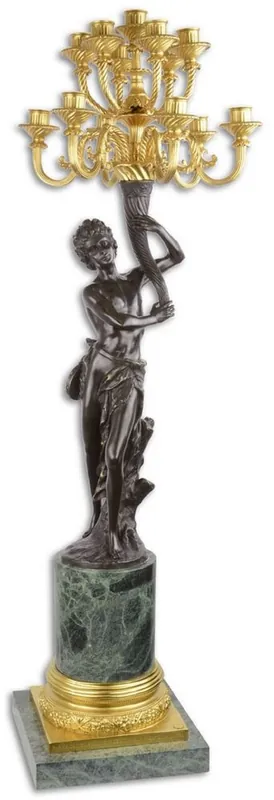 Top-Preis Casa Padrino candelabro barroco mujer mirando a la derecha negro / oro / verde 37 x 32.4 x H. 108 cm - Magnífico Candelabro de Bronce de 13 llamas con Base de Mármol