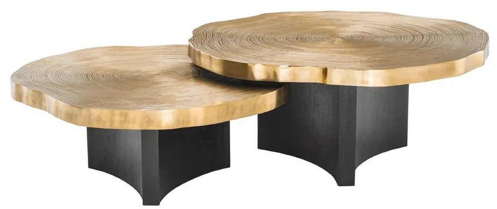 Casa Padrino conjunto de mesas de centro de lujo latón / negro - Mesas de centro de lujo con platos de mesa en diseño de rodajas de árbol Schneller Versand