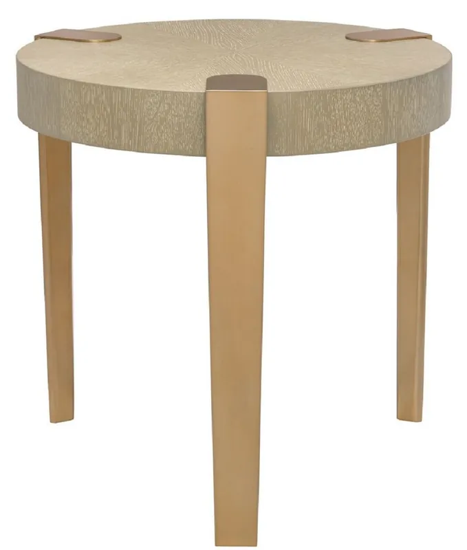 Casa Padrino mesa auxiliar de lujo marrón claro / latón Ø 57 x H. 55,5 cm - Mesa Redonda de Madera con Patas de Metal - Muebles de Sala Sofort Bestellen