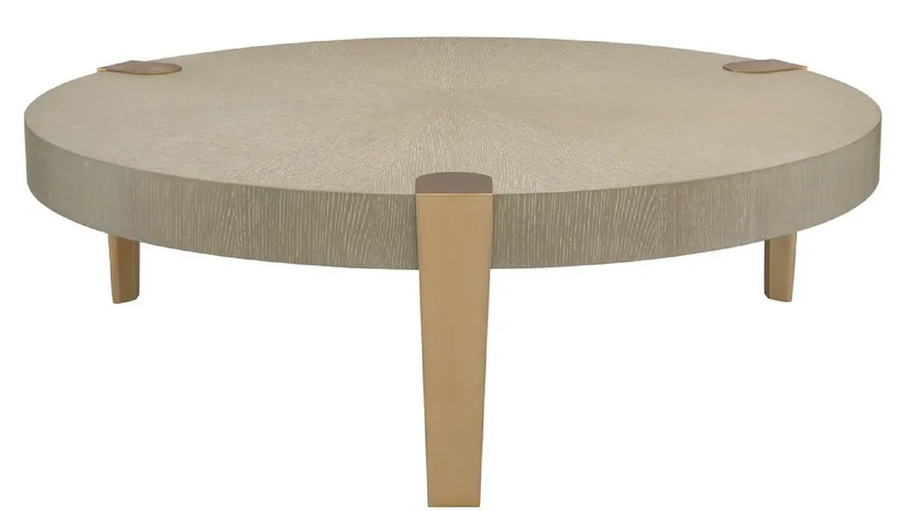 Casa Padrino mesa de centro de lujo marrón claro / latón Ø 121 x H. 38,5 cm - Mesa de Salón Redonda con Patas de Metal - Muebles de Salón Schneller Versand