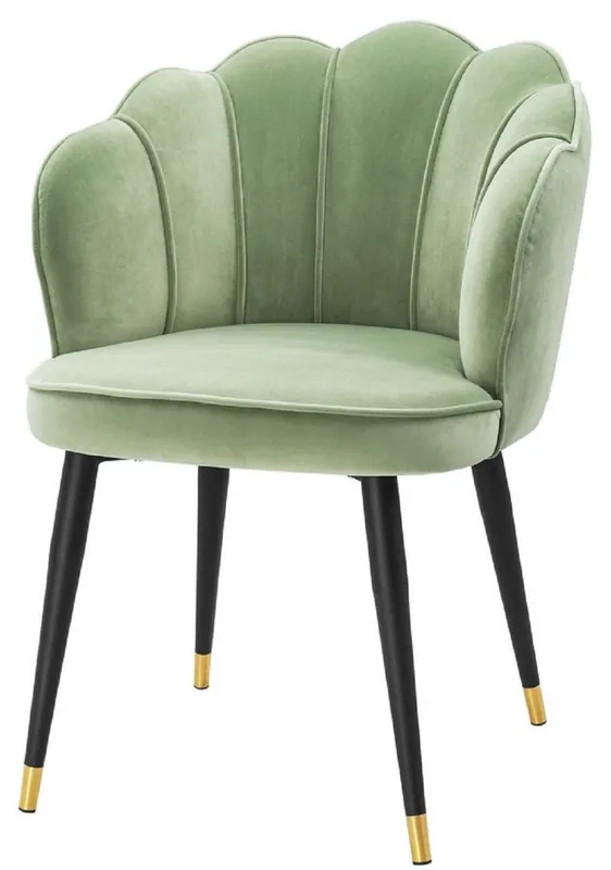 Preisknaller Casa Padrino silla de comedor de terciopelo de lujo con reposabrazos verde pistacho / negro / oro 60 x 63 x H. 83 cm - Silla de Cocina con Diseño de Concha