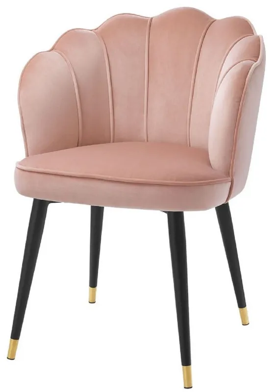 Neue Ware Casa Padrino silla de comedor de terciopelo de lujo con reposabrazos rosa / negro / oro 60 x 63 x H. 83 cm - Silla de Cocina con Diseño de Concha