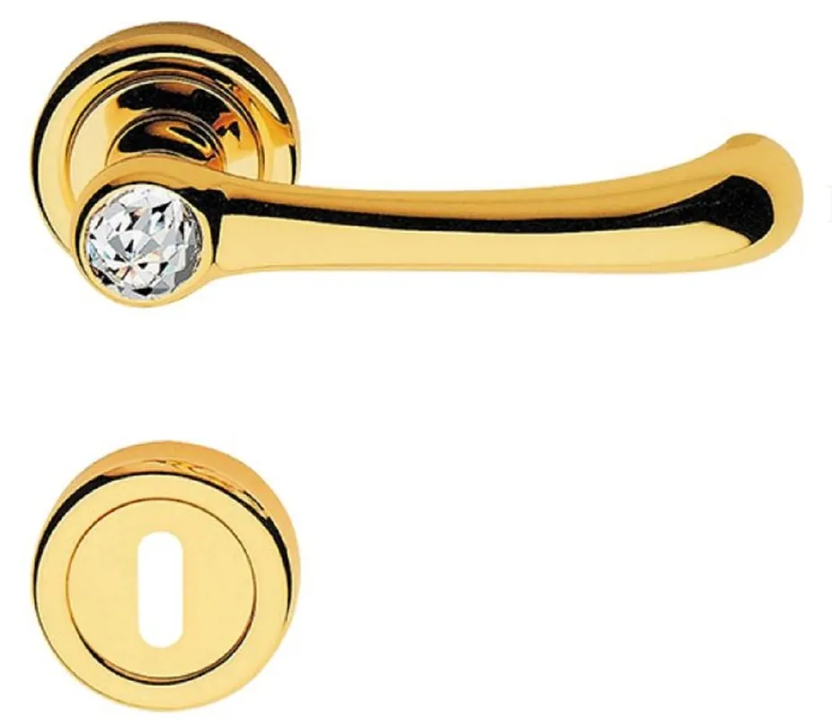 Expressversand Casa Padrino conjunto de manijas de puerta de lujo con cristal de Swarovski oro 14,5 x H. 5 cm - Manijas de Puerta Modernos con Rosetas - Calidad de Lujo - Hecho en Italia