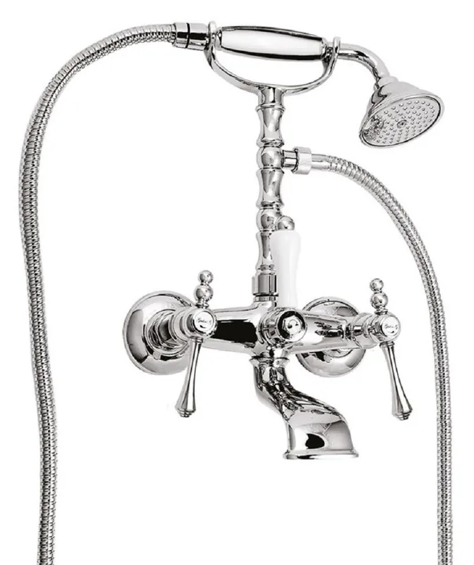Casa Padrino Grifo de Bañera Art Nouveau con Ducha Plata / Blanco H. 35,5 cm - Accesorio de Baño Nostálgico - Primera Calidad - Hecho en Italia Rabatt