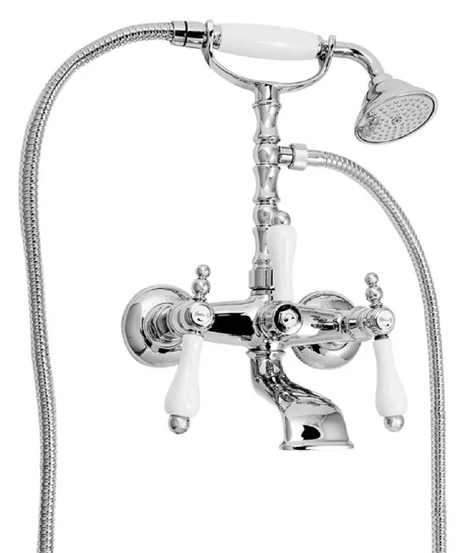 Sale Casa Padrino Grifo de Bañera Art Nouveau con Ducha Plata / Blanco H. 35,5 cm - Accesorio de Baño Nostálgico - Primera Calidad