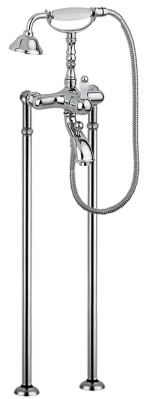 Casa Padrino Grifo de Bañera Art Nouveau Plata / Blanco H. 105,5 cm - Grifo de Bañera Nostálgico para Baño con Ducha y Pies de Soporte Bestpreis