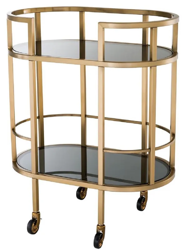 Bestpreis Casa Padrino carrito de servicio de lujo latón / negro 70 x 43 x H. 81 cm - Carrito de Acero Inoxidable con Paneles de Vidrio Tintado - Accesorios de Lujo