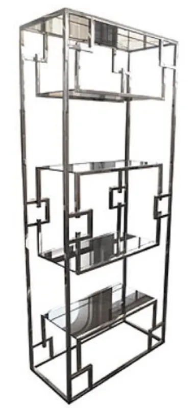 Preiswert Casa Padrino gabinete de estantería de lujo plata 85 x 40 x H. 200 cm - Gabinete de Acero Inoxidable con Estantes de Vidrio - Gabinete de la Sala de Estar - Muebles de Sala