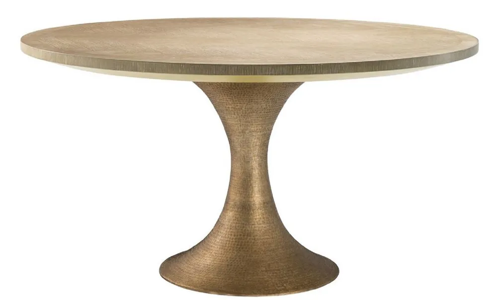 Casa Padrino mesa de comedor de lujo natural / latón Ø 140 x H. 76 cm - Mesa de Cocina Redonda - Muebles de Comedor de Lujo Finale Aktion