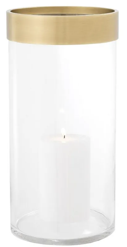 Casa Padrino portavela de lujo latón antiguo Ø 20,5 x H. 41,5 cm - Portavela Redondo de Vidrio con Anillo de Aluminio - Calidad de Lujo Expressversand
