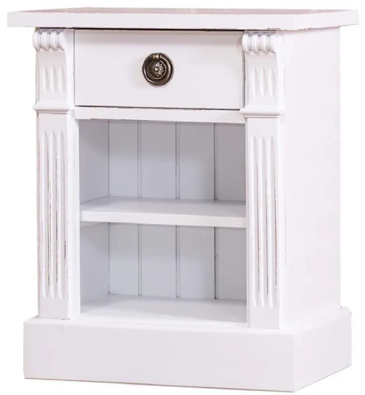 Casa Padrino mesita de noche de estilo campestre con cajón y estante blanco antiguo 49 x 33 x H. 60 cm - Cómoda de Madera Maciza - Armario de Noche - Muebles de Dormitorio de Estilo Campestre Bestseller