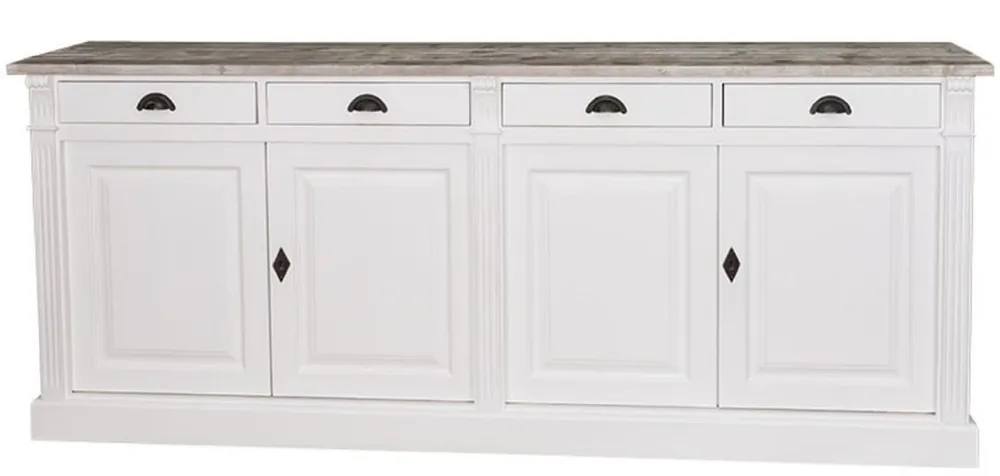 Must-Have Casa Padrino armario de cocina de estilo campestre con 4 puertas y 4 cajones blanco / natural 219 x 51 x H. 90 cm - Armario de Madera Maciza - Muebles de Estilo Campestre