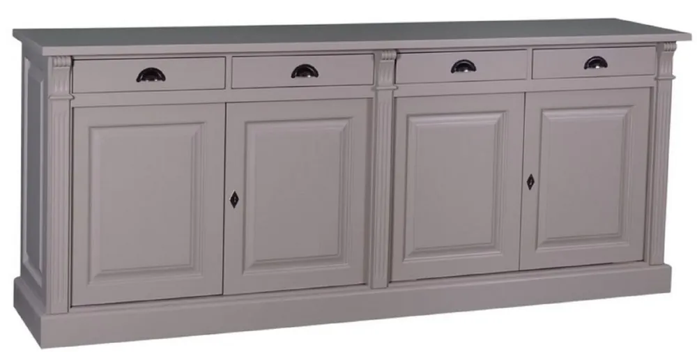 Casa Padrino armario de cocina de estilo campestre con 4 puertas y 4 cajones gris 219 x 51 x H. 90 cm - Armario de Madera Maciza - Muebles de Estilo Campestre Letzte Chance