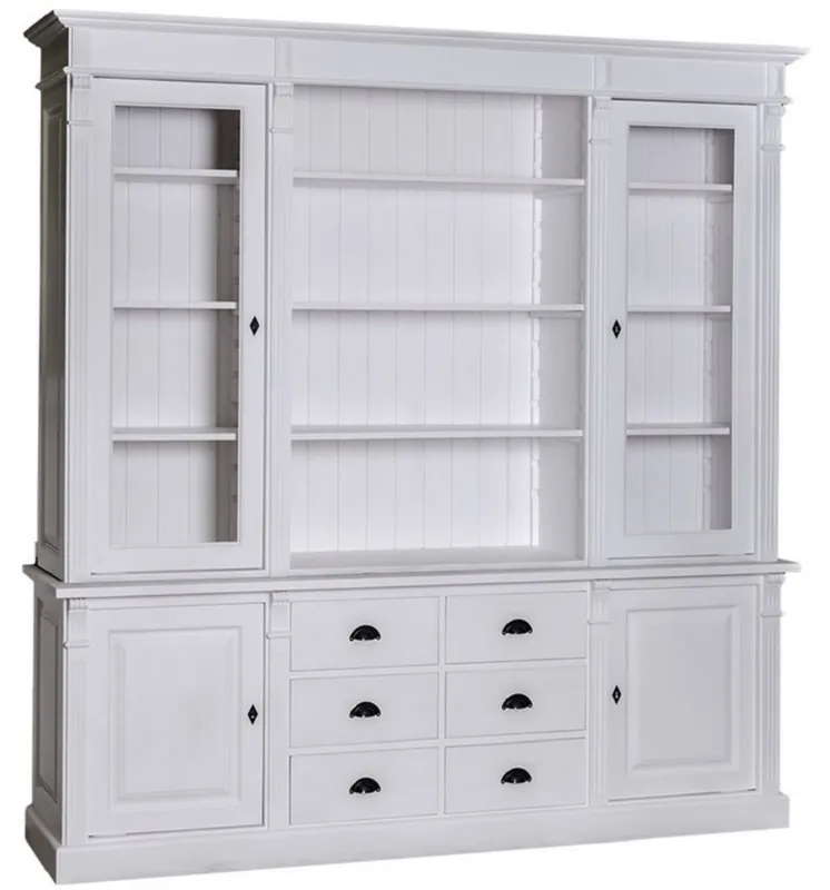 Geprüft Casa Padrino gabinete de salón de estilo campestre gris claro 223 x 51 x H. 240 cm - Gabinete de Libros con 4 Puertas y 6 Cajones - Gabinete de Madera Maciza - Muebles de Estilo Campestre