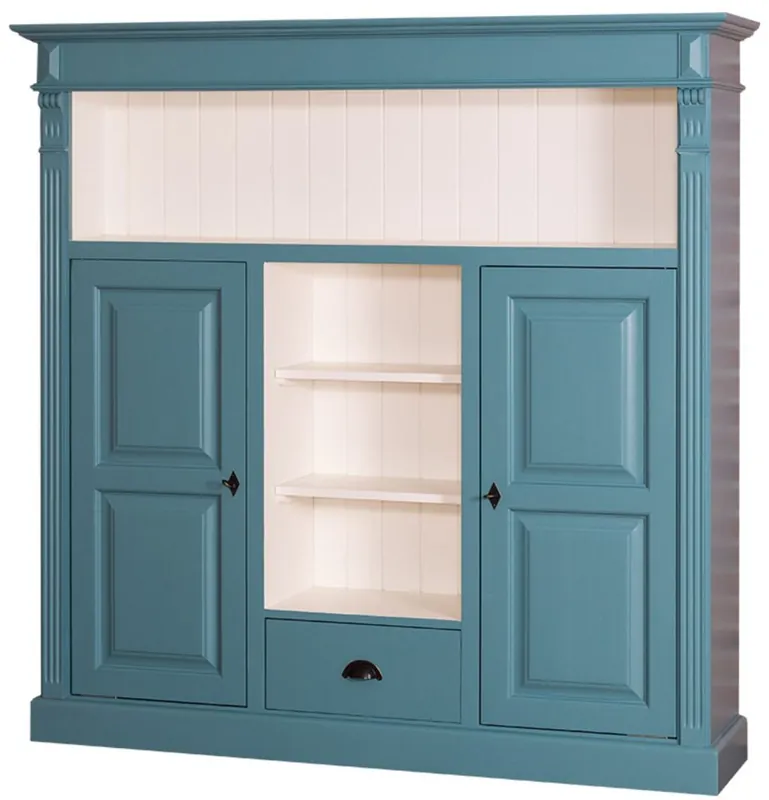 Casa Padrino gabinete de libros de estilo campestre verde azulado / blanco 60 x 36 x H. 100 cm - Gabinete de Madera Maciza con 2 Puertas y Cajones - Gabinete de Salón - Muebles de Estilo Campestre Sale