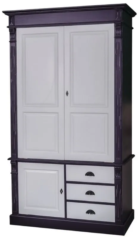Angebot Casa Padrino armario de ropa de estilo campestre negro antiguo / gris 120 x 59 x H. 210 cm - Gabinete de Dormitorio de Madera Maciza con 3 Puertas y 3 Cajones - Muebles de Dormitorio de estilo Campestre