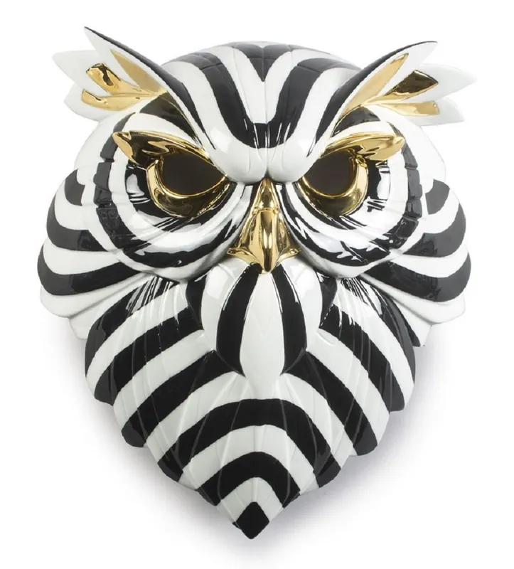 Angebot Casa Padrino máscara decorativa de porcelana de lujo búho negro / blanco / oro 32 x 14 x H. 35 cm - Decoración de Pared Moderna Hecha a Mano - Calidad de Primera Clase - Hecho en España