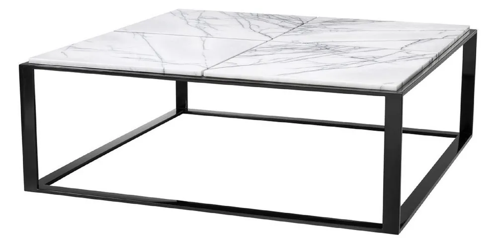Top-Preis Casa Padrino mesa de centro de lujo negro brillante / blanco-púrpura 100 x 100 x H.35 cm - Mesa de Sala de Estar de Acero Inoxidable con Encimera de Mármol - Muebles de Salón de Lujo